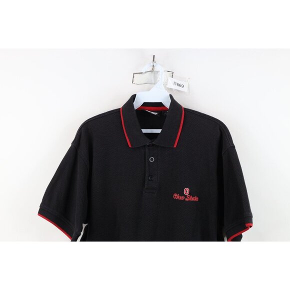 Vtg 90s Y2K Mens Medium Faded Ohio State University Thermal Knit Golf Polo Black - Picture 2 of 13